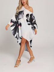 Floral Print One Shoulder Cover Up Dress