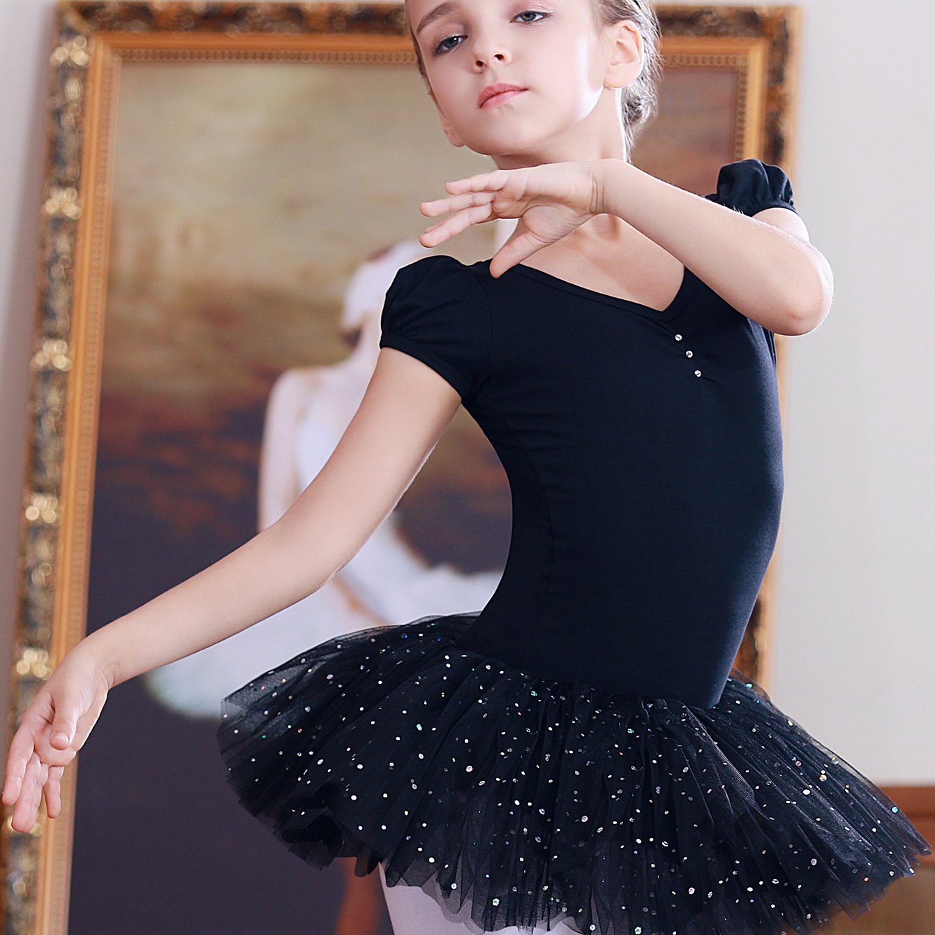 Girls Ballet Dress Kids Short Sleeve Dance Wear Gymnastics Dress