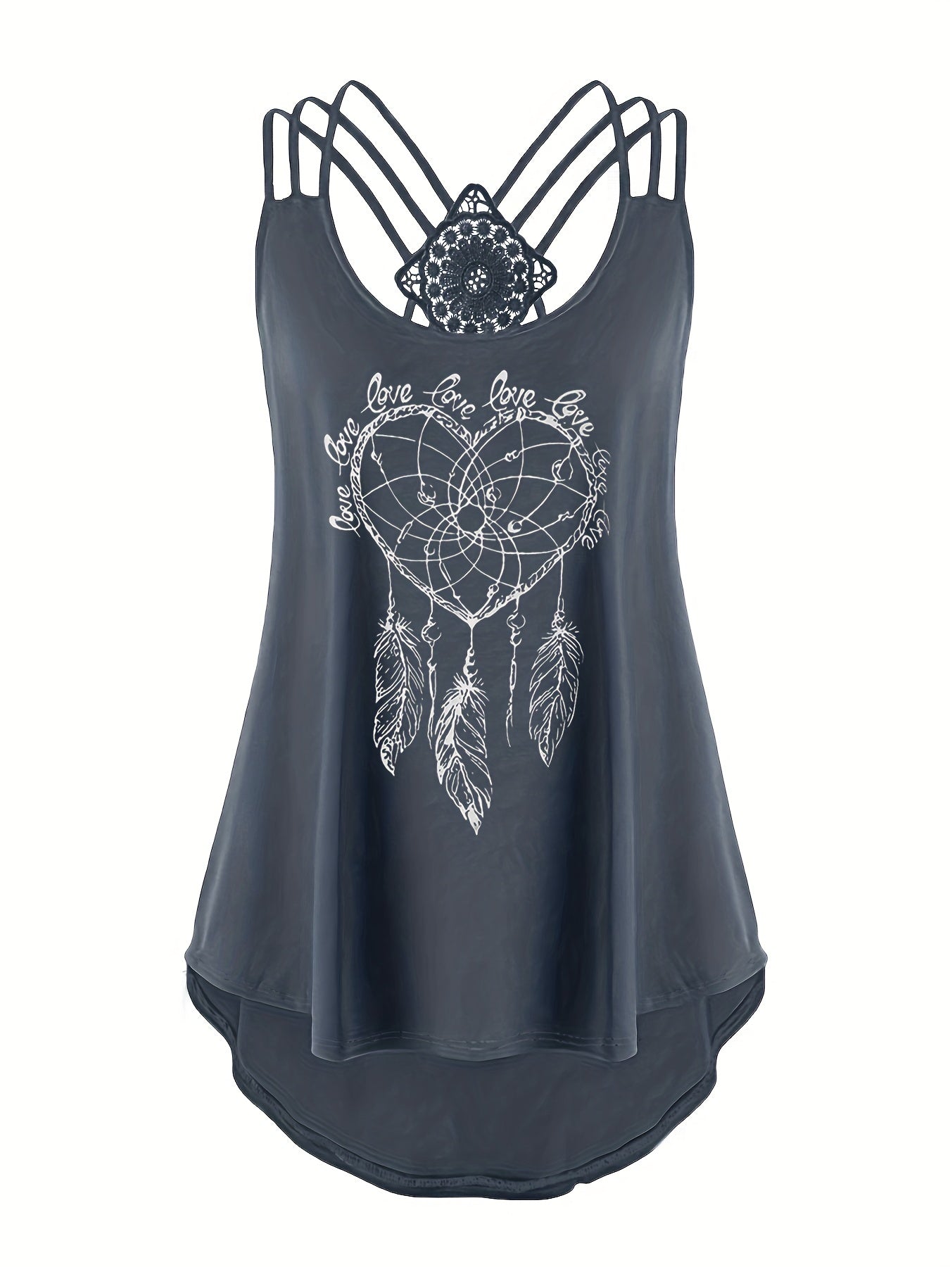 Heart Print Lace Contrast Suspender Vest Top