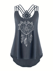 Heart Print Lace Contrast Suspender Vest Top