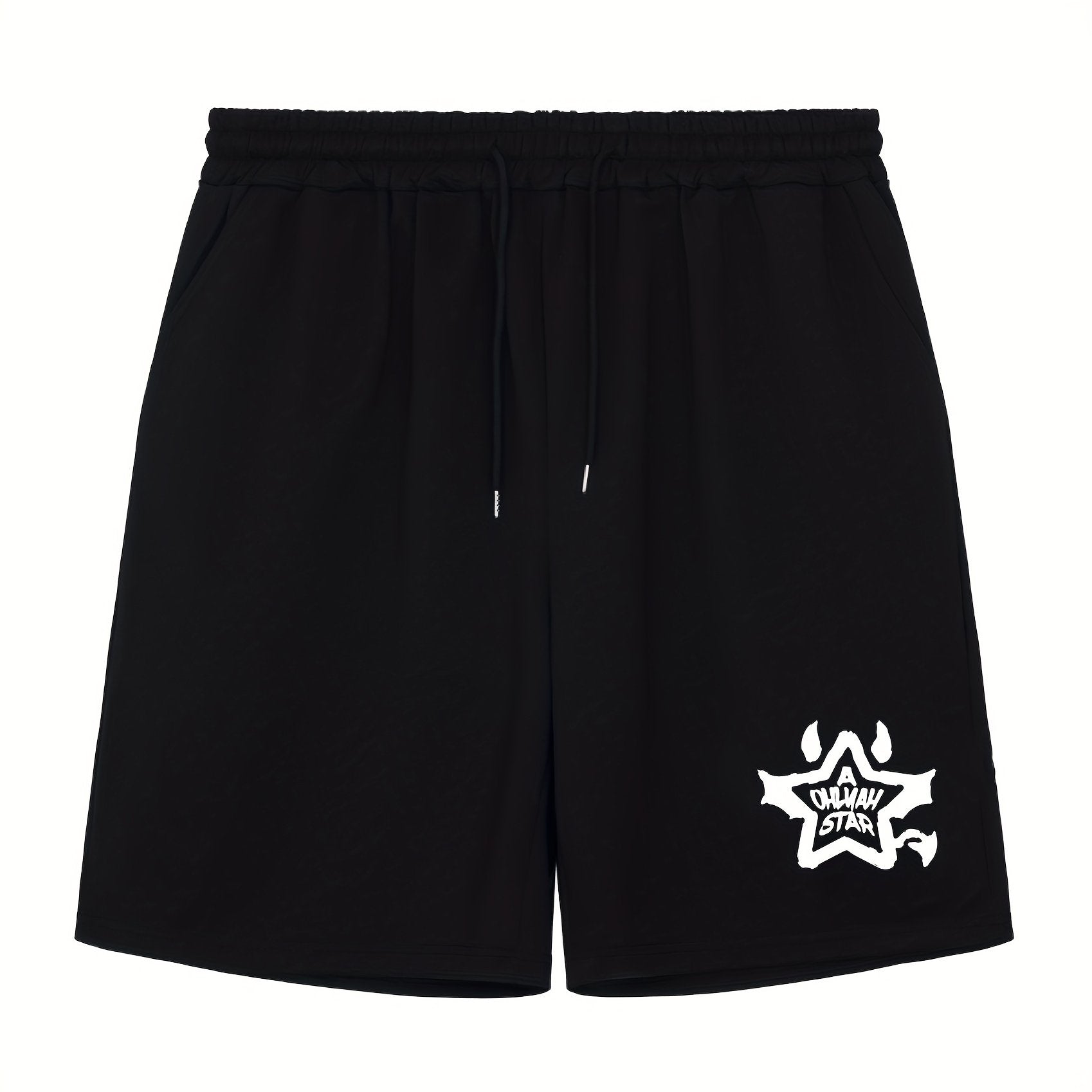 Star & Letter Print Men's Shorts Casual Breathable Drawstring Shorts