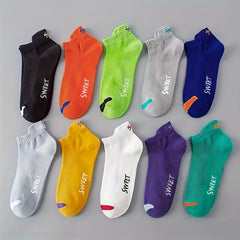 10 Pairs Boys Cotton Blend Ankle Socks Solid Letter Print