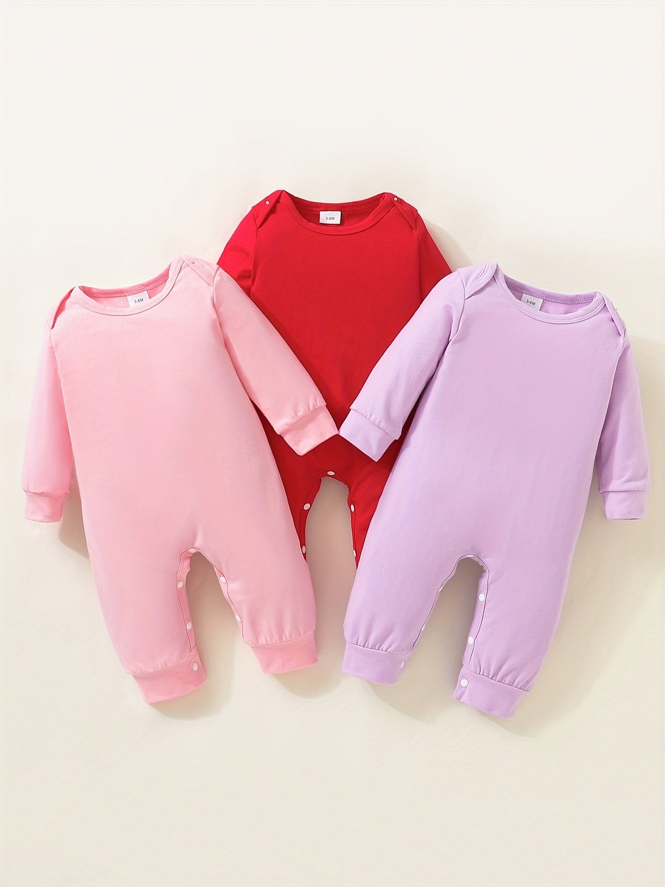 Baby Girls Cotton Loungewear Set Solid Rompers 3pcs