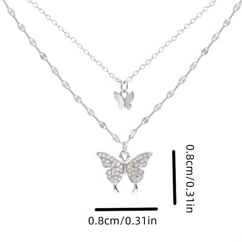 Double Layer Butterfly Pendant Necklace Girls Accessories
