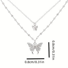Double Layer Butterfly Pendant Necklace Girls Accessories
