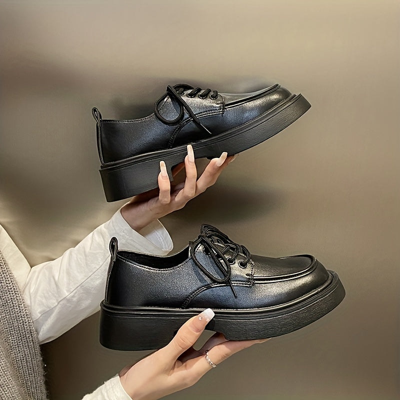 Women's Chunky Heel Loafers Round Toe Lace Up Low Top Shoes
