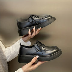 Women's Chunky Heel Loafers Round Toe Lace Up Low Top Shoes