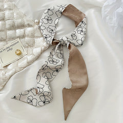 Floral Pattern Neckerchief Casual Ribbon Skinny Scarf