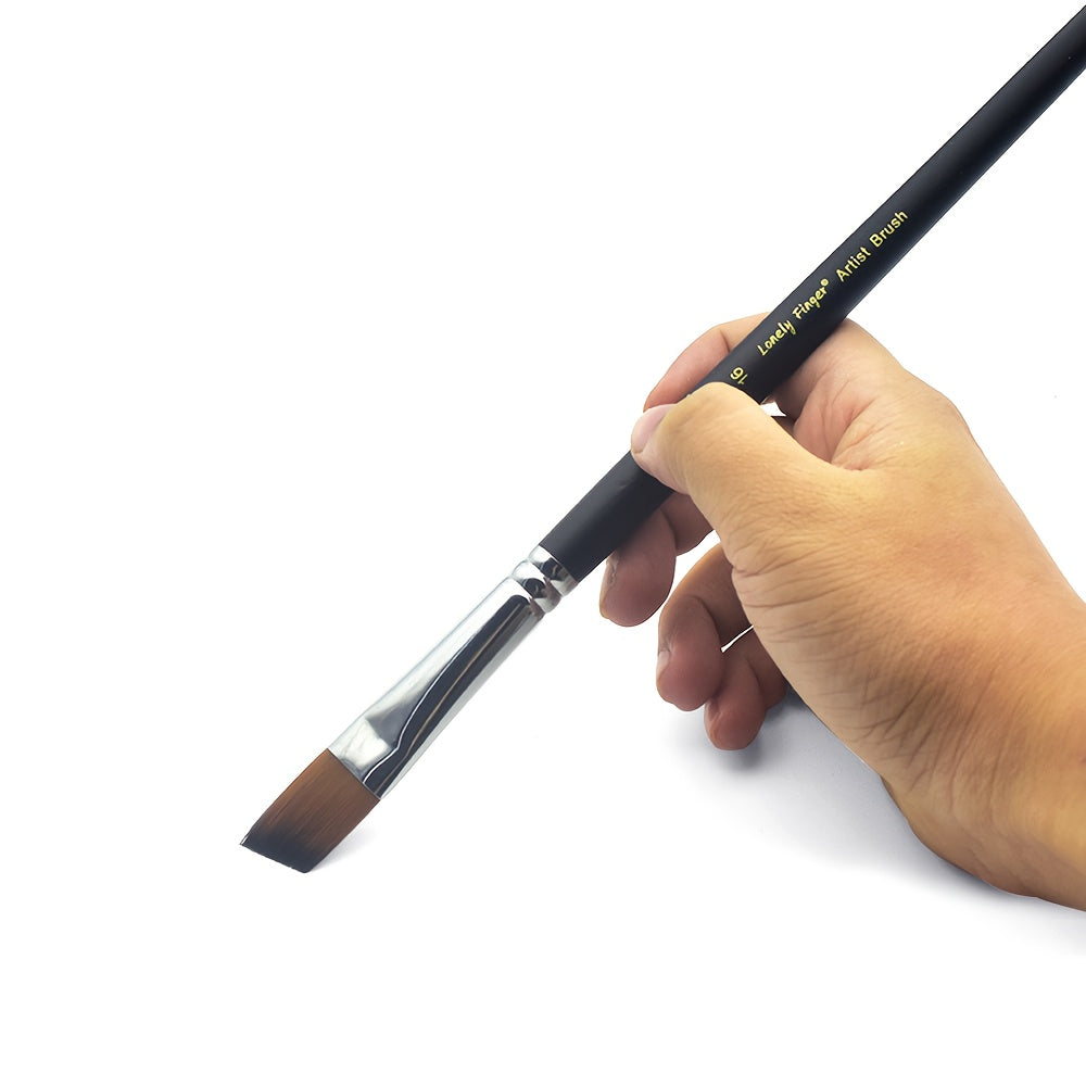 9pcs Angular Artist Paint Brushes Set - Long Wood Handles
