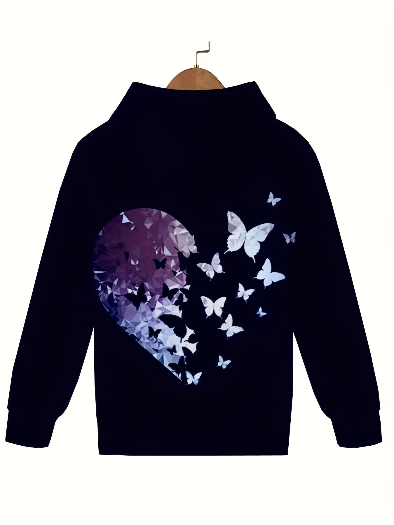 Heart Butterfly Graphic Hooded Sweatshirt Girls Pullover Hoodies