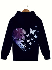 Heart Butterfly Graphic Hooded Sweatshirt Girls Pullover Hoodies