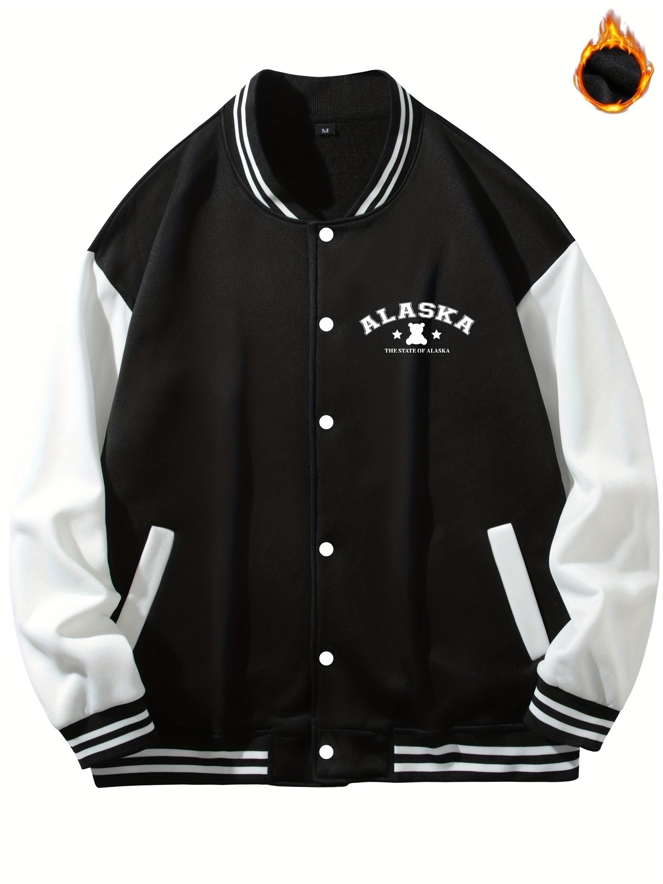 Men's Muppet Bear Print Baseball Collar Jacket
