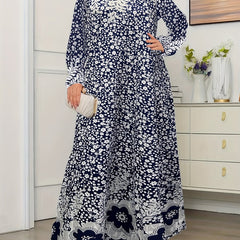Women's Plus Size Boho Maxi Dress Long Sleeve Floral Print Loose Fit