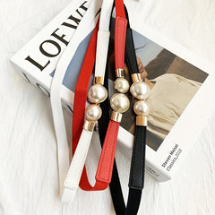 Faux Pearl Button Skirt Belt Elastic Waistband