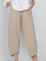 Solid Casual Elastic Waist Summer Pants With Pockets