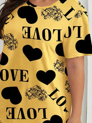 Heart & Letter Print Lounge Dress Short Sleeve Tee Nightdress