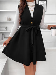 Solid Corduroy A-line Tank Dress With Belt