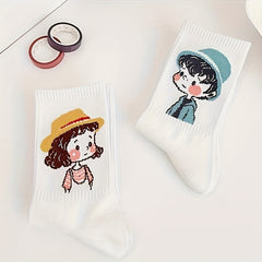 5 Pairs Cartoon Print Socks Comfy Mid Tube Stockings & Hosiery