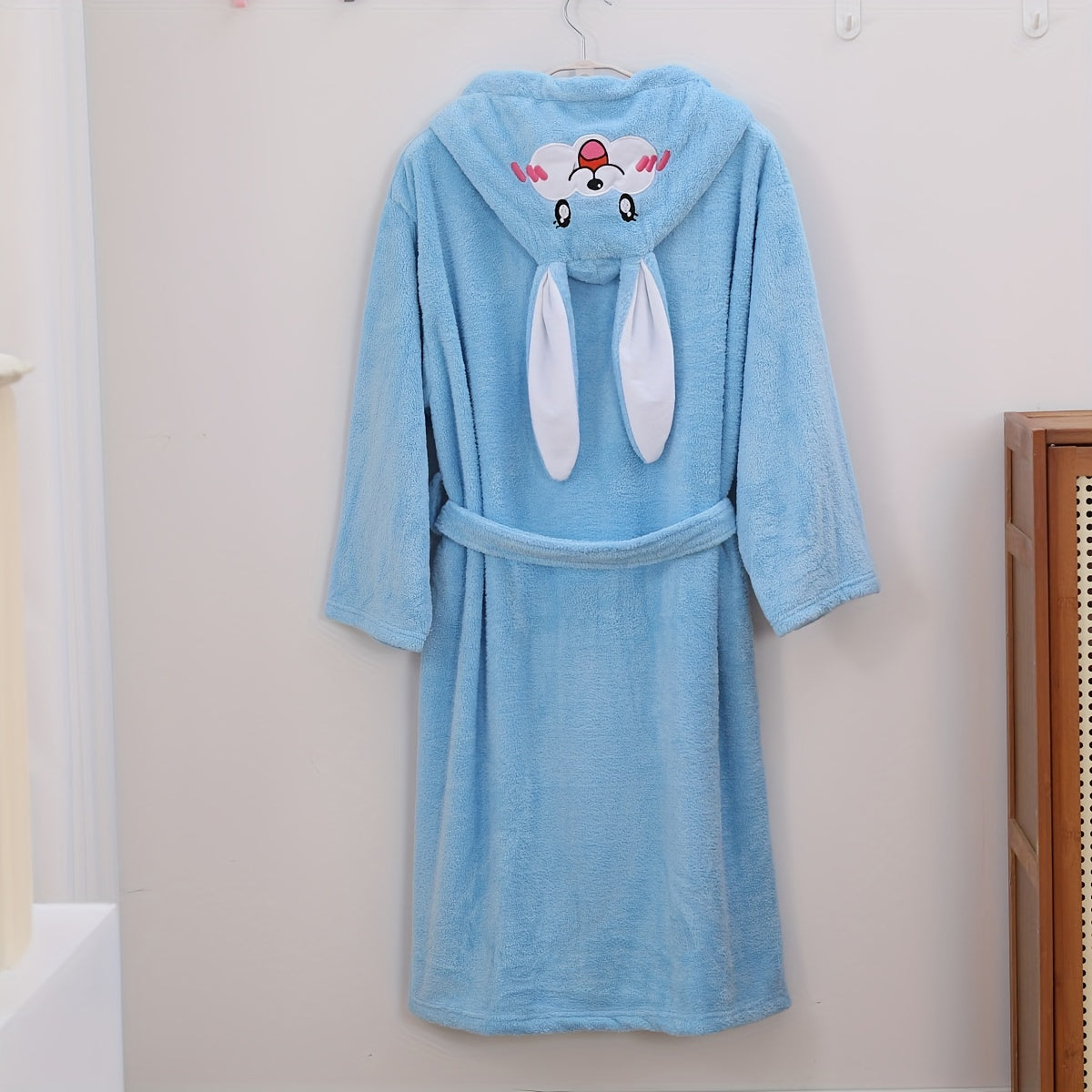 Cartoon Embroidery Hooded Bathrobe for Comfort & Absorbency