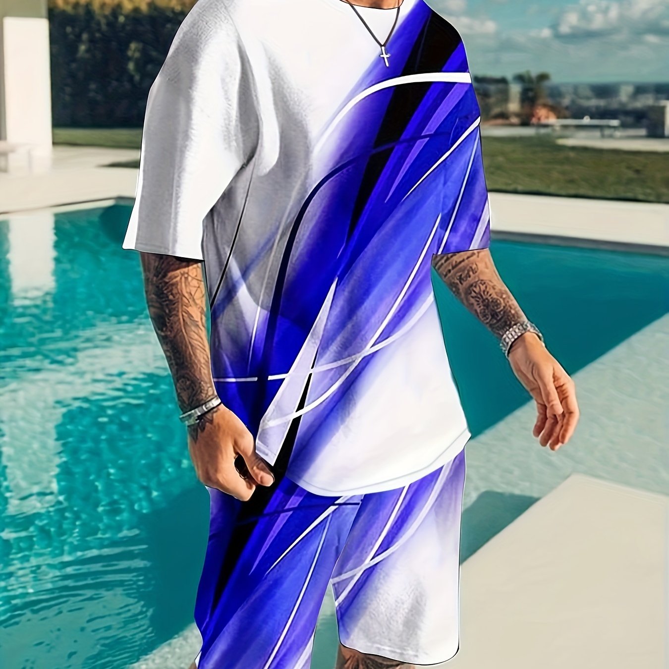 Men's 2 Piece Outfits T-shirt and Shorts Set for Summer