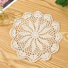 1pc Beige Lace Crochet Coaster Doily Vintage Fabric Anti-scald