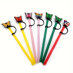 6pcs Ramadan Reusable Butterfly Straw Tip Covers Silicone Straw Stoppers