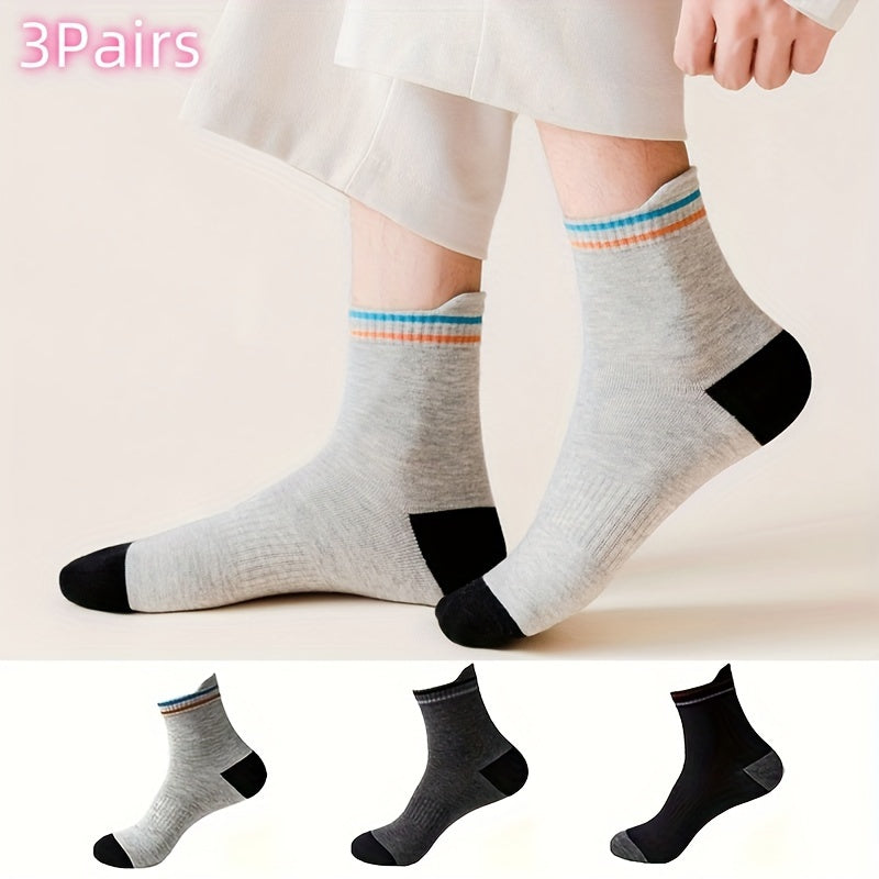 Men's Breathable Block Crew Socks - 3 Pairs