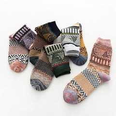 5 Pairs Christmas Women's Socks Vintage Winter Warm Socks