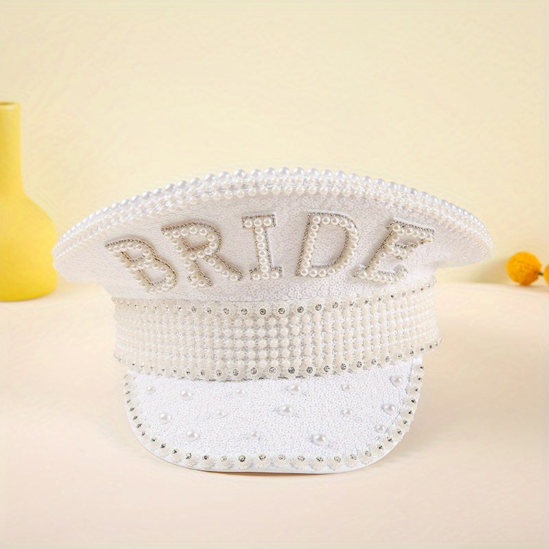 Faux Pearl Bride Captain Hat Sequin Wedding Hat for Bachelorette Party