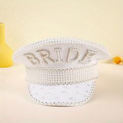 Faux Pearl Bride Captain Hat Sequin Wedding Hat for Bachelorette Party