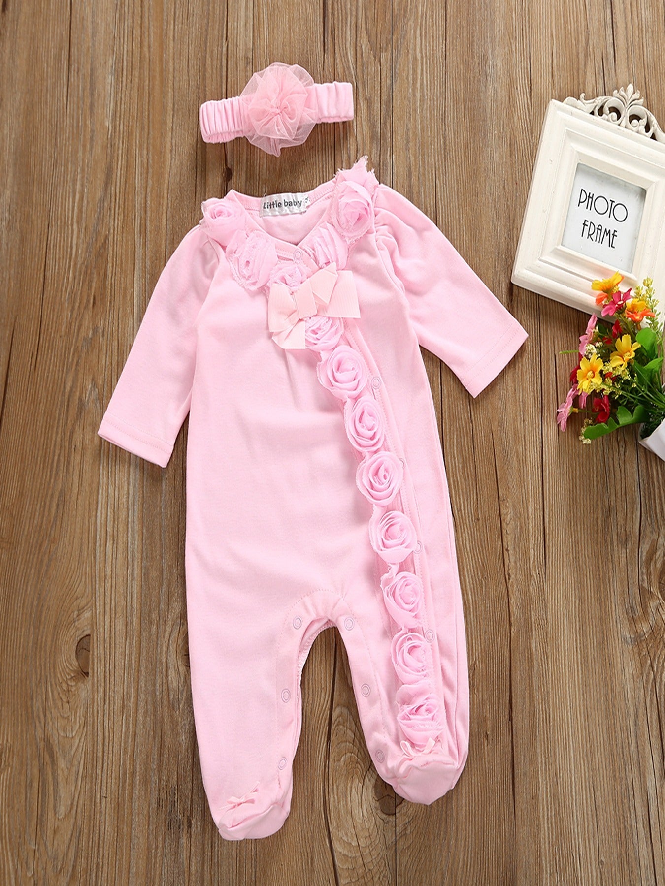 Girls Long Sleeve Lace Romper & Headband Set