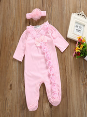 Girls Long Sleeve Lace Romper & Headband Set