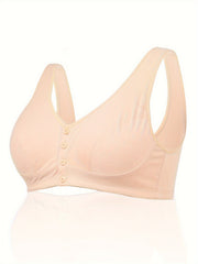 Plus Size Bra Women's Plus Solid Buckle Front Comfort Wireless Wide Straps Bra