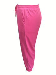 Solid Tie Waist Sports Pants With Pockets
