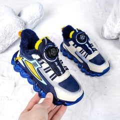 Boy's Basketball Shoes Rotating Buckle Warm Plush Lining Non Slip Sneakers