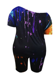 Women's Plus Painting Print Tee & Shorts Set