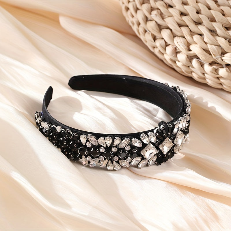 Baroque Colorful Rhinestone Headband Glitter Head Hoop Wide Headdress Hair Acces