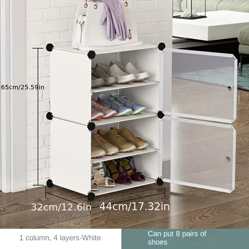 Foldable Shoes Storage Box With Doors, Portable Dustproof Shelf