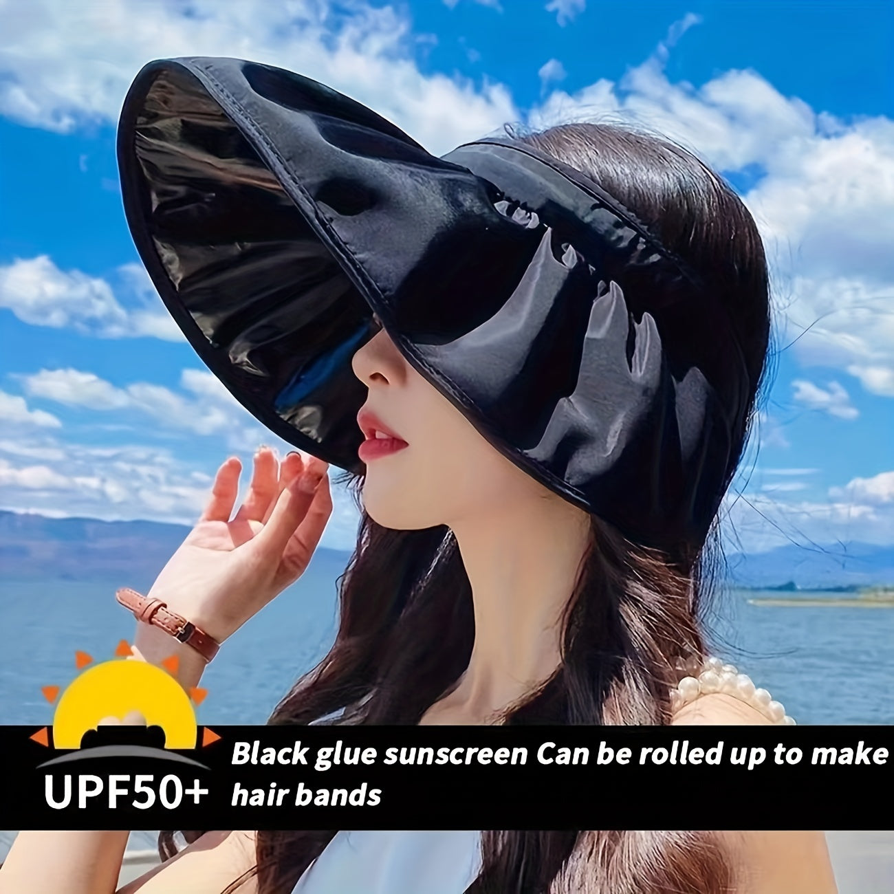Wide Brim Ponytail Visor Hat UV Protection Sun Hats Casual Solid Foldable
