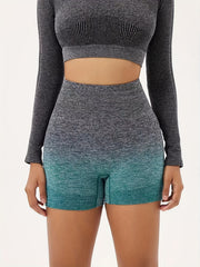 Breathable Ombre High Waist Yoga Shorts for Women