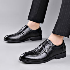 Crocodile Embossed Pointed Derby Shoes for Wedding Business