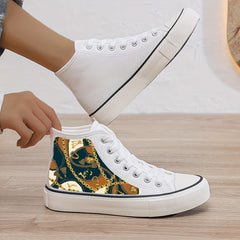 Retro Chain Print Plush Lined Thermal Chunky Canvas Sneakers