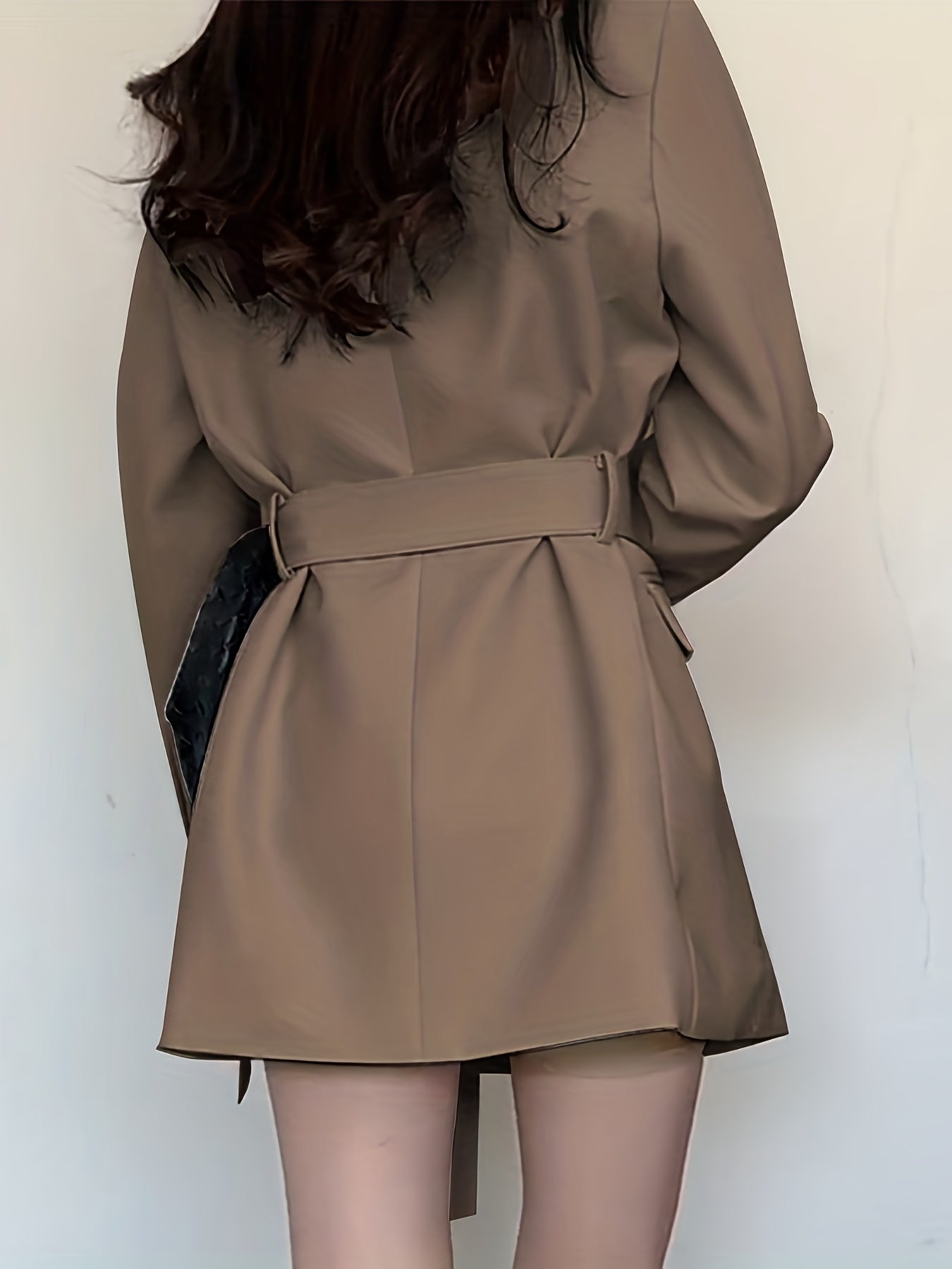 Lapel Neck Tie Waist Blazer Long Sleeve Blazer For Office & Work