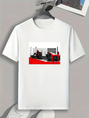 Architecture Print Men's Comfy T shirt Active Slightly Stretch Tee