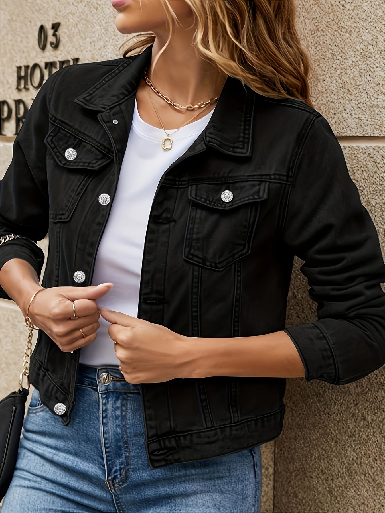Long Sleeves Lapel Denim Jackets Flap Pockets Single Breasted Button