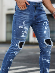 Slim Fit Ripped Jeans Mens Casual Street Style Denim Pants