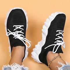 Thick Sole Running Shoes Mesh Breathable Lace Up Outdoor Sneakers