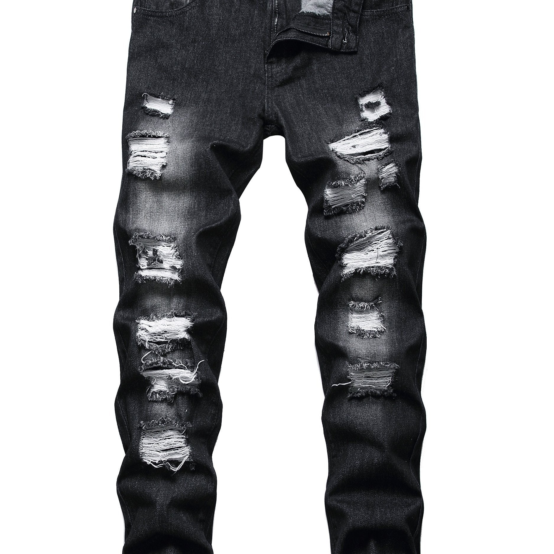 Men's Distressed Denim Pants Slim Fit Ripped Jeans