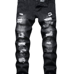 Men's Distressed Denim Pants Slim Fit Ripped Jeans