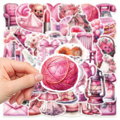 50pcs Pink Wedding Souvenir Decorative Sticker Series Waterproof DIY Decoration